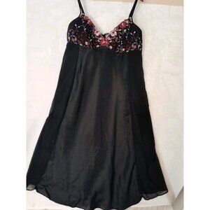 Cacique Baby Doll Embroidered Satin Nightgown Black Size 22/24